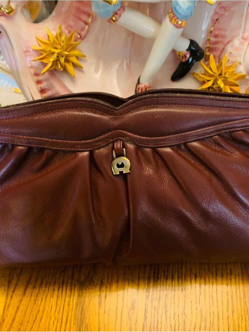 Etienne Aigner Burgundy Leather Clutch with Signature Hardware